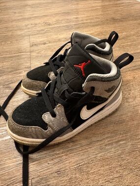 Jordan Kids Black, Gray & White High-Top Sneakers with Red Jumpman
